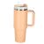 Large insulated travel mug with handle and straw, powder pink