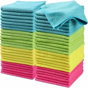 Set mit 50 Mikrofaser-Reinigungstüchern 30 x 40 cm, wiederverwendbare Reinigungstücher, fusselfrei und kratzfrei in 4 verschiedenen Farben (grün/blau/gelb/rosa) BEKZ® 137774460 - Mikrofasertücher