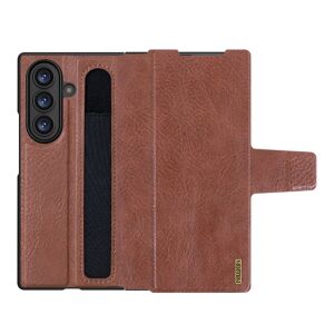 NILLKIN AOGE Sötétbarna Bőr Telefonvédő Samsung Galaxy Z Fold7-hez Ceruzatartóval - Nillkin