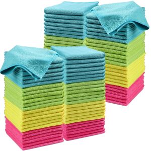 Set mit 100 Mikrofaser-Reinigungstüchern 30 x 40 cm, wiederverwendbare Reinigungstücher, fusselfrei und kratzfrei in 4 verschiedenen Farben (grün/blau/gelb/rosa) BEKZ® 137775442 - Mikrofasertücher
