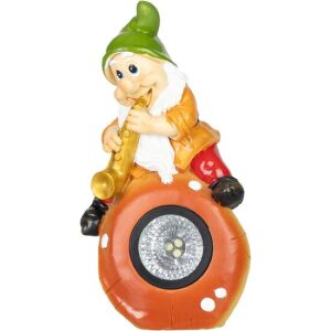 Kerti dekoráció, polirezin, napelemes lámpa, törpe szaxofonnal, 3xLED, 12x11x22 cm, Strend Pro