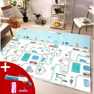 Pepita kétoldalas összehajtható Játszószőnyeg 180x200cm - Jármű és város + Ajándék Pepita 10 lyukú Buborékfújó pisztoly LED fénnyel