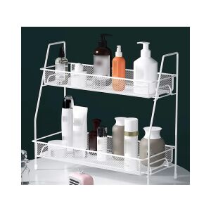 Fehér fém rendszerező polc piperecikkekkel és kozmetikumokkal - Fürdőszobai polcos elem