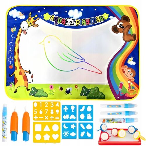 NewEvo vízfesték- és rajzszőnyeg, 6 sablon, 4 víztoll, 100x80 cm