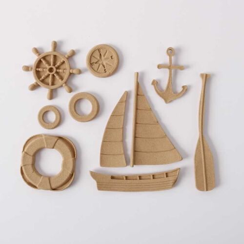 Hőre lágyuló fa Tengerész szett: fa tengerészeti témájú kézműves készlet, vitorláshajóval, horgonnyal, iránytűvel és mentőövvel