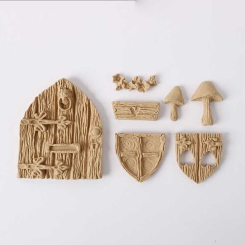 Hőre lágyuló fa Tündérmese szett, fa tündér ajtó, gomba és dekorációs elemek