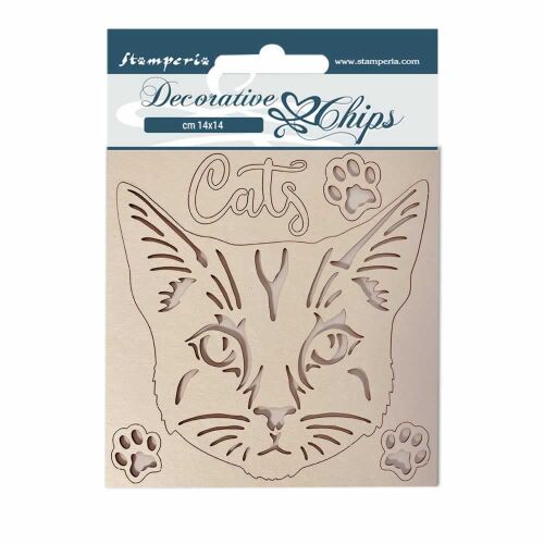 Stamperia Chipboard 14x14 cm - Provence Macska, dekoratív macska arc és tappancsnyomok scrapbookinghoz és kézműveskedéshez - Díszíthető tárgy