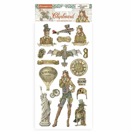 Stamperia Sir Vagabond Aviator chipboard kivágások, steampunk utazás téma 