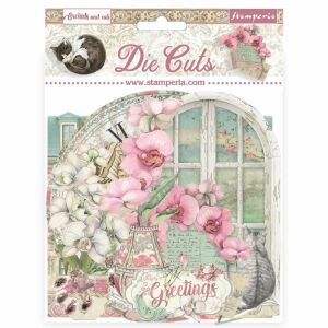 Stamperia Die Cuts - Orchideák és macskák témájú papír díszítések scrapbookhoz és kártyakészítéshez - Stamperia