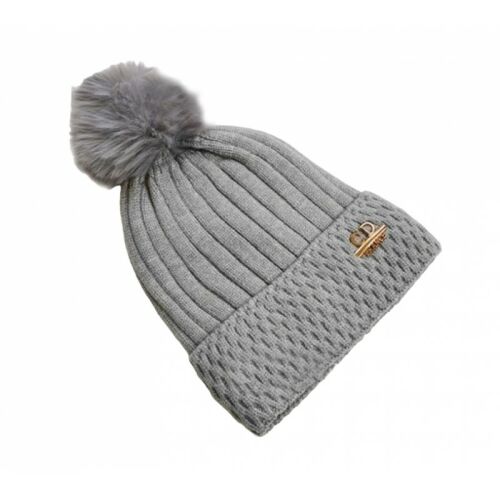Téli kötött sapka pomponnal és folttal, szürke CZ33WZ2 145183948