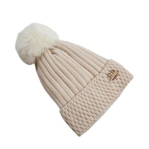 Téli kötött sapka pomponnal és folttal, krémszínű CZ33WZ1