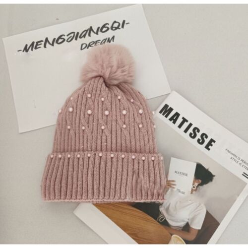 Téli kötött sapka pom pom-mal és gyöngypor rózsaszín CZ35WZ1 145183860