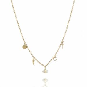 14K aranyozott rozsdamentes acél hegyikristály nyaklánc NST1585