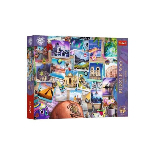 Trefl 500 darabos Premium Plus puzzle 'Tea Time - Úti emlékek' mintával, az Európa Puzzle Bajnokság kollekcióból.