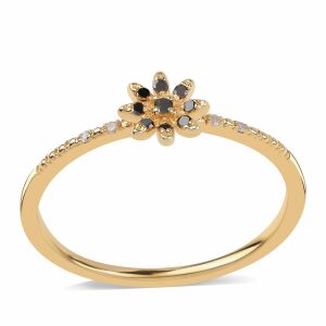 Arannyal Bevont Ezüst Gyűrű Fekete Gyémánttal és Fehér Gyémánttal, ROS769/54 137841049 - Divat & Öltözködés