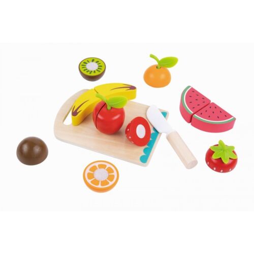 Tocător din lemn Tooky Toy cu fructe, jucărie educativă pentru copii