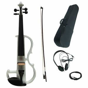 Weiße, massive 4/4 Silent Electric Violine mit Bogen, Koffer und Kopfhörern - Kunst & Hobby