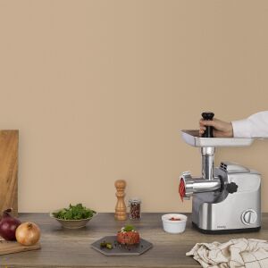 H.Koenig WMG800 húsdaráló, kapacitás 2 kg / perc, 2 sebesség, 3 őrlési méret, tartozékok mellékelve, könnyen használható, rozsdamentes acél pengék, ezüstszín