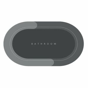 SIKS csúszásmentes sötétszürke ovális fürdőszobai szőnyeg fehér háttérrel - Fürdőszoba bútor