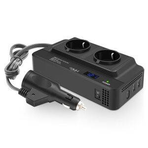 Invertor de Putere Sinusoidal Techstar®, 200W~400W, 12V la 220V – 2 Prize AC EU, 2 Porturi USB QC și 1 USB-C, cu Afisaj Digital și Tehnologie PD 137871205 - Prize auto si incarcatoare