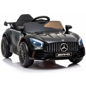 Mașină electrică neagră Mercedes AMG GT R pentru copii, vedere frontală în unghi - Mercedes Vehicul electric