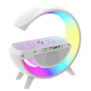 Lean 25215 Lampă de noptieră multifuncțională cu ceas deșteptător și încărcător wireless - Încărcătoare wireless