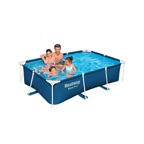 Rodina si užíva obdĺžnikový rámový bazén Bestway Steel Pro na dvore