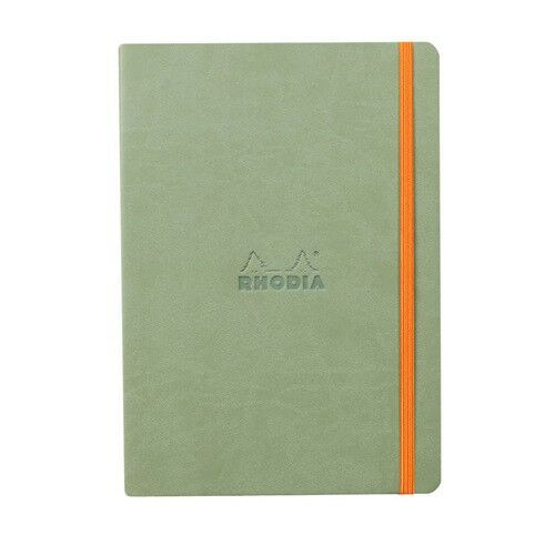 Clairefontaine Rhodiarama A5 szeladonzöld puhafedeles, ponthálós napló gumis zárással.