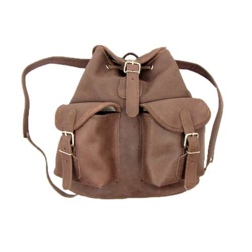 Cezar P2D-2 barna bőr hátizsák két elülső zsebbel és állítható pántokkal