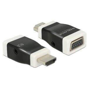 Delock Adapter HDMI-A dugó &gt; VGA hüvely audióval, fekete-fehér (65586) 137894990 - VGA átalakító