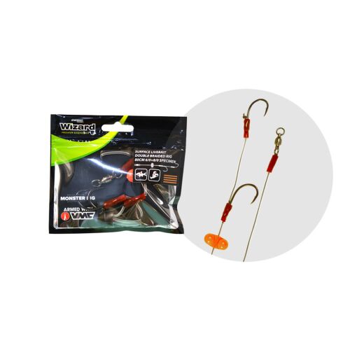 Wizard Monster Surface Livebait Double Braided Rig 7/0+9/0 Round, csomagolt és kicsomagolt - Rablóhalas aprócikk
