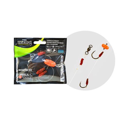 WIZARD MONSTER SURFACE LIVEBAIT DOUBLE MONO RIG 6/0+ 8/0 SPECIMEN
