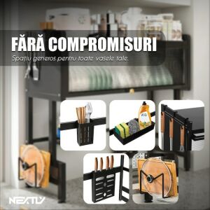 NEXTLY Multifunkcionális edényszárító jellemzői: Evőeszköztartó, szivacstartó, késtartó, akasztók - Edényszárító