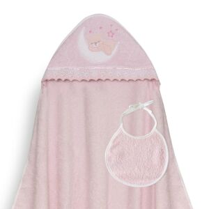 Fürdőköpeny 100x100 Bear on the moon rózsaszín törölköző kapucnival + előke 137909509 - Interbaby