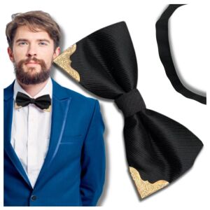 Elegáns fekete állítható férfi csokornyakkendő díszítéssel