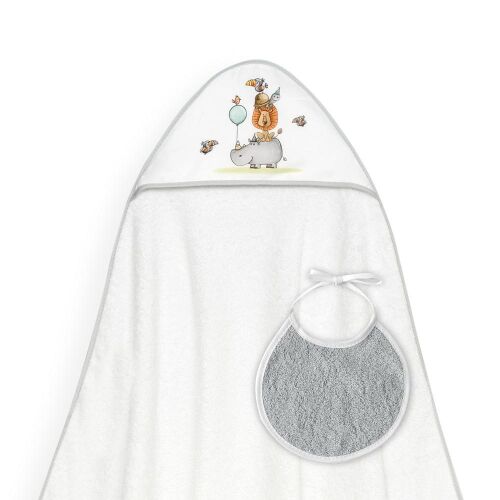 Fürdőköpeny 100x100 Rino Leon fehér szürke törölköző kapucnival + előke 137909719