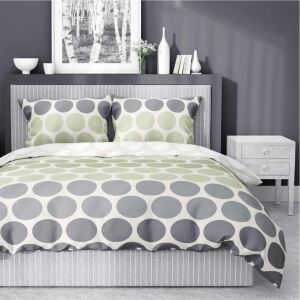 Szatén ágynemű 220x200 Zöld és szürke borsó krémen - friss minimalizmus, 100% pamut 5474 B - Home Szatén 71 137910257 - Ágynemű - ifjúsági és felnőtt