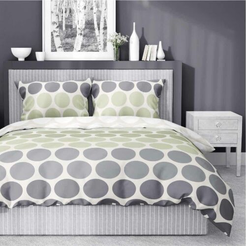 Szatén ágynemű 220x200 Zöld és szürke borsó krémen - friss minimalizmus, 100% pamut 5474 B - Home Szatén 71 137910257