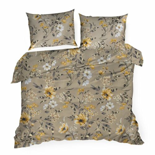 Pamut ágynemű 220x200 Emy bézs sötét színű virágok Eurofirany 137910474