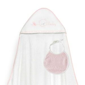 Fürdőköpeny 100x100 Gyerek fehér rózsaszín törölköző kapucnival + előke 137910830 - Interbaby
