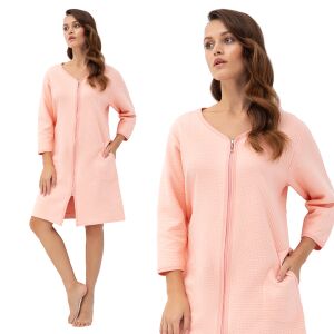 Női Pamut Köntös - Sárgabarack, Cipzáras, 4XL, Dombornyomott