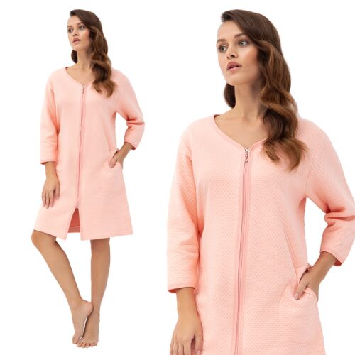 Női Pamut Köntös - Sárgabarack, Cipzáras, 4XL, Dombornyomott 137912191