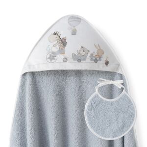 Fürdőköpeny 100x100 Zsiráfszürke kapucnis törölköző + pamut frottír előke