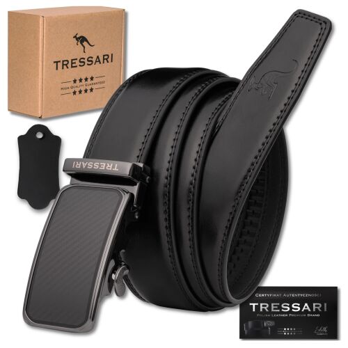 Férfi fekete nadrágöv automata csattal, valódi bőr, 125 cm TRESSARI 146171975