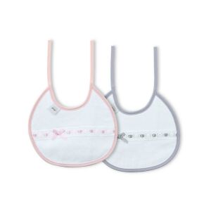 Pamut előke 2 db díszszegéllyel fehér szürke rózsaszín kerek