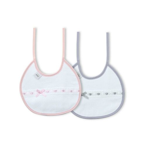 Pamut előke 2 db díszszegéllyel fehér szürke rózsaszín kerek 146168593