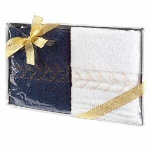 Törülközőkészlet dobozban Glow 2 db. 50x90 fehér sötétkék 450g/m2 Euro függöny 137912769 - Lakberendezés