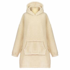 Bézs merinó gyapjú S/M kapucnival és nagy zsebbel