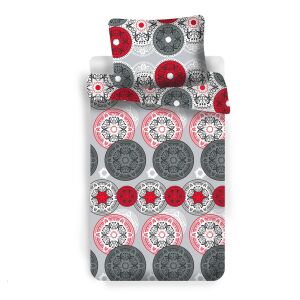 Mikroszálas ágynemű 140x200 Rozetta szürke-piros párnahuzat 70x90 142537097 - Ágynemű - ifjúsági és felnőtt