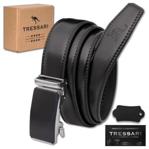 Férfi öv 115 cm fekete természetes bőrből készült automata csattal ellátott nadrághoz 137915003 - Tressari